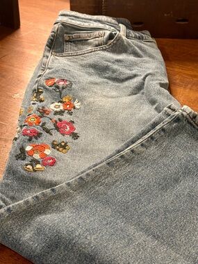 Talbots Simply Flattering Coll Emb Lt Blue Womens Wide Leg Mom Jeans